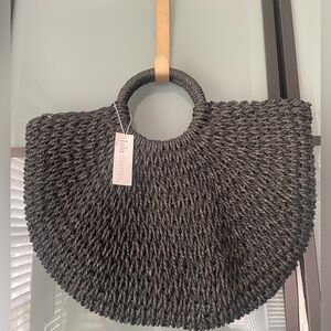 Lulu Dharma Black Woven Round-Handle Tote
